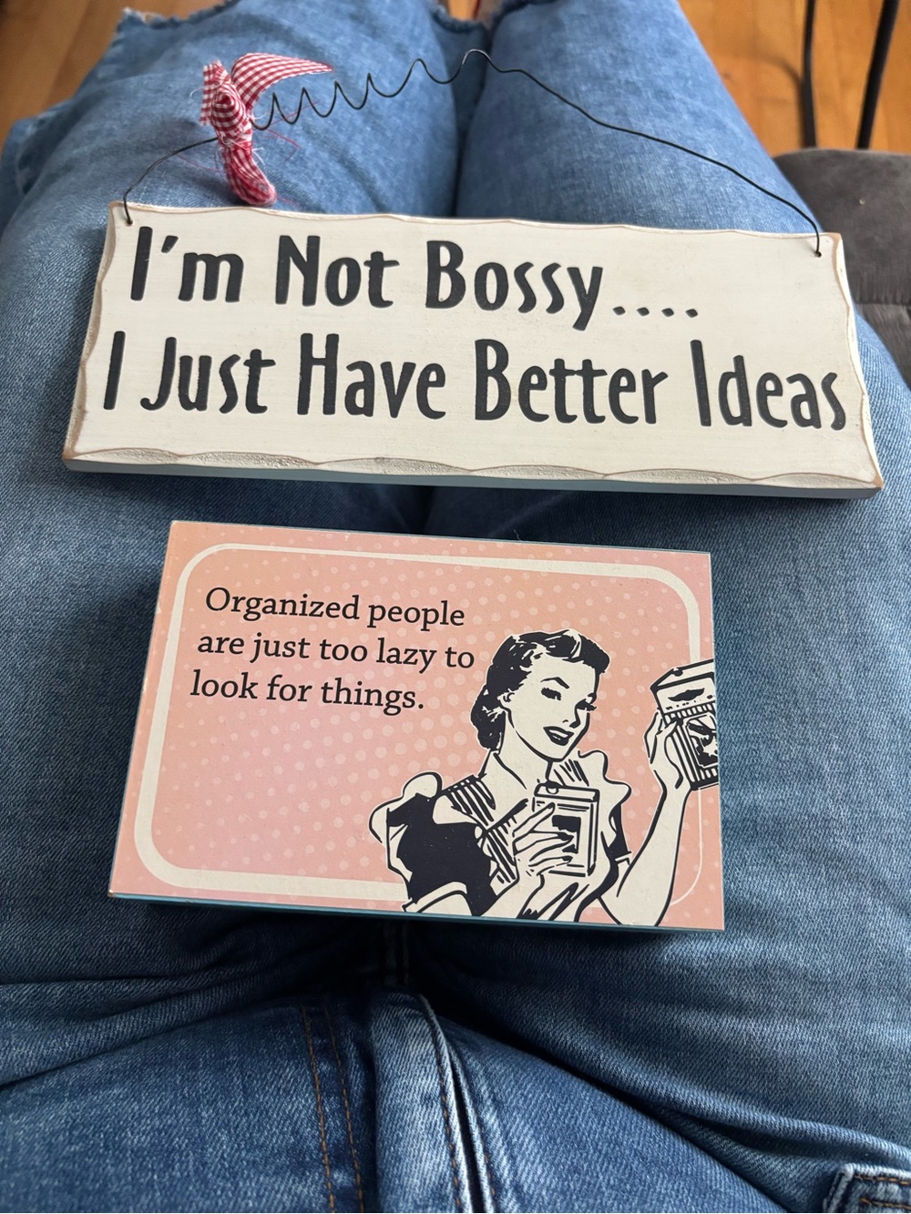 I'm Not Bossy Cream Wooden Sign with Pink Retro Quote Card - Office Accent